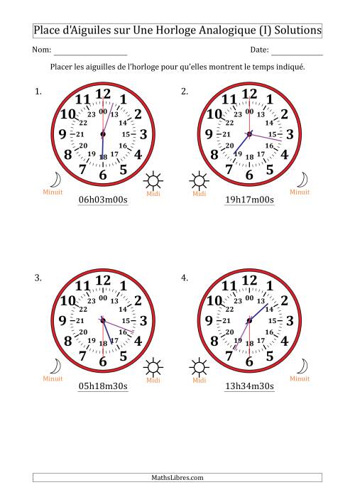 Place d'Aiguiles sur Une Horloge Analogique utilisant le système horaire sur 24 heures avec 30 Secondes d'Intervalle (4 Horloges) (I) page 2