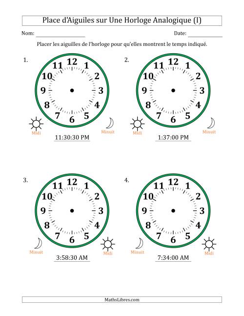 Place d'Aiguiles sur Une Horloge Analogique utilisant le système horaire sur 12 heures avec 30 Secondes d'Intervalle (4 Horloges) (I)