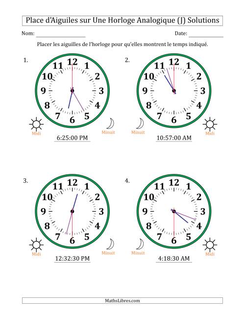 Place d'Aiguiles sur Une Horloge Analogique utilisant le système horaire sur 12 heures avec 30 Secondes d'Intervalle (4 Horloges) (J) page 2