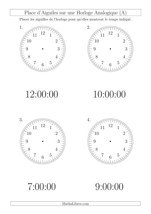 Place d'Aiguiles sur Une Horloge Analogique avec 60 Minutes  & Secondes d'Intervalle (4 Horloges) (A)