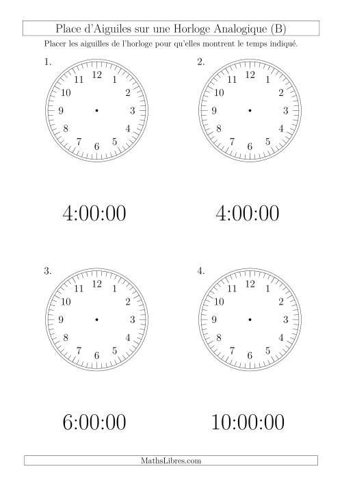 Place d'Aiguiles sur Une Horloge Analogique avec 60 Minutes  & Secondes d'Intervalle (4 Horloges) (B)