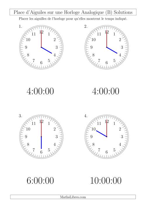 Place d'Aiguiles sur Une Horloge Analogique avec 60 Minutes  & Secondes d'Intervalle (4 Horloges) (B) page 2