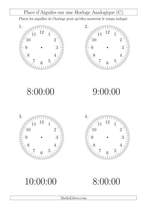 Place d'Aiguiles sur Une Horloge Analogique avec 60 Minutes  & Secondes d'Intervalle (4 Horloges) (C)