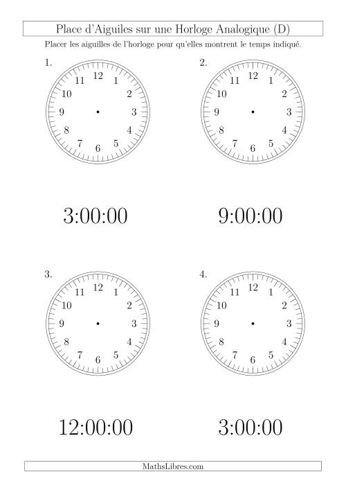Place d'Aiguiles sur Une Horloge Analogique avec 60 Minutes  & Secondes d'Intervalle (4 Horloges) (D)