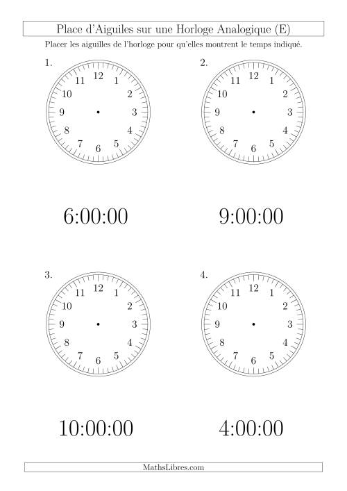Place d'Aiguiles sur Une Horloge Analogique avec 60 Minutes  & Secondes d'Intervalle (4 Horloges) (E)