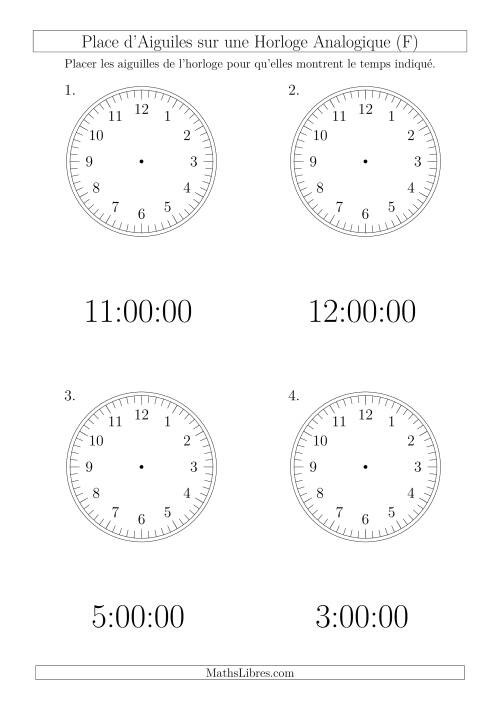 Place d'Aiguiles sur Une Horloge Analogique avec 60 Minutes  & Secondes d'Intervalle (4 Horloges) (F)