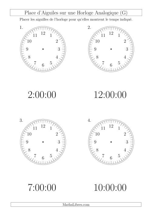 Place d'Aiguiles sur Une Horloge Analogique avec 60 Minutes  & Secondes d'Intervalle (4 Horloges) (G)