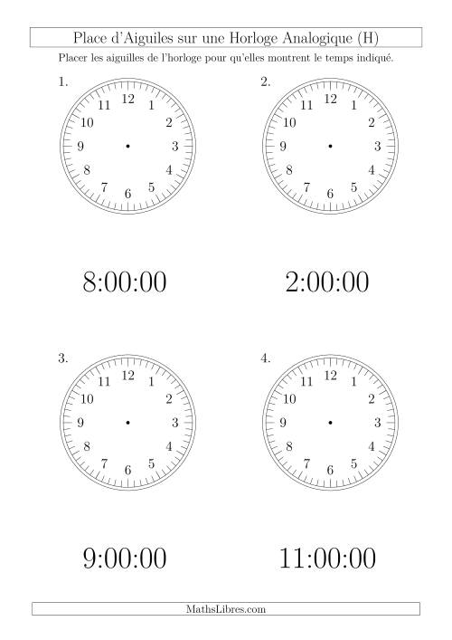 Place d'Aiguiles sur Une Horloge Analogique avec 60 Minutes  & Secondes d'Intervalle (4 Horloges) (H)
