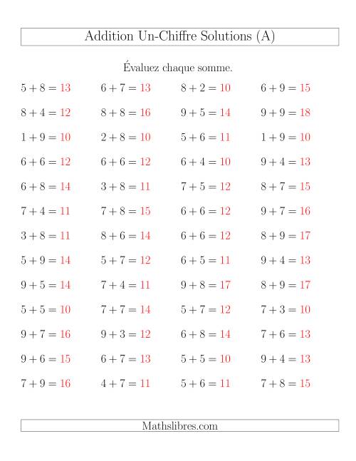 Addition de nombres à un chiffre avec retenue -- 52 par page (A) page 2