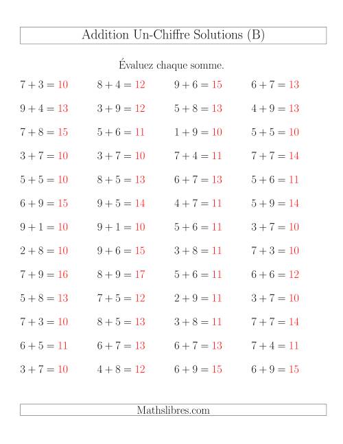 Addition de nombres à un chiffre avec retenue -- 52 par page (B) page 2
