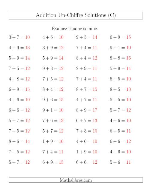 Addition de nombres à un chiffre avec retenue -- 52 par page (C) page 2