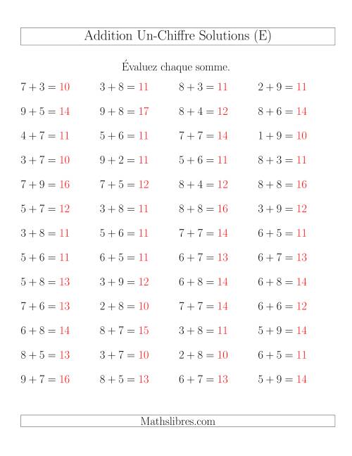 Addition de nombres à un chiffre avec retenue -- 52 par page (E) page 2