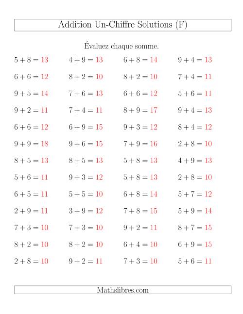 Addition de nombres à un chiffre avec retenue -- 52 par page (F) page 2