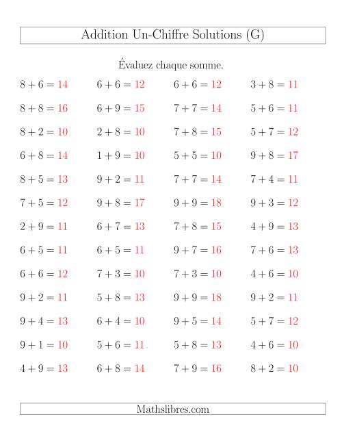 Addition de nombres à un chiffre avec retenue -- 52 par page (G) page 2