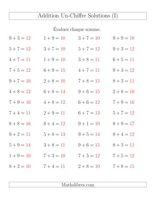 Addition de nombres à un chiffre avec retenue -- 52 par page (I) page 2
