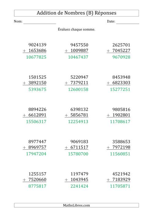 Addition d'un Nombre à 7 Chiffres par un Nombre à 7 Chiffres (B) page 2
