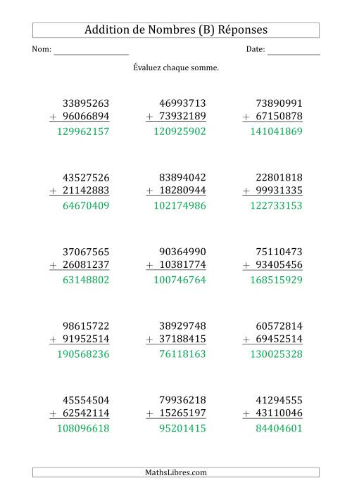 Addition d'un Nombre à 8 Chiffres par un Nombre à 8 Chiffres (B) page 2