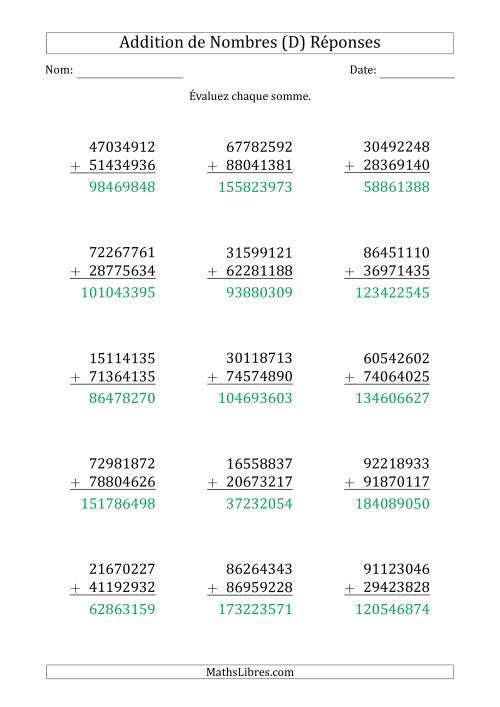 Addition d'un Nombre à 8 Chiffres par un Nombre à 8 Chiffres (D) page 2