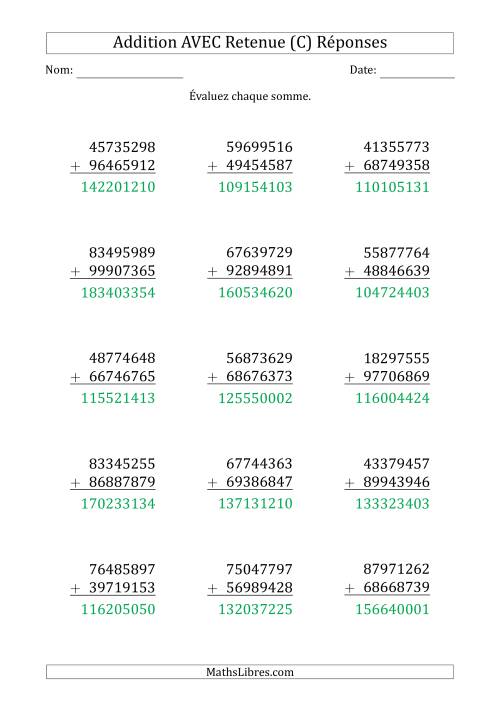 Addition d'un Nombre à 8 Chiffres par un Nombre à 8 Chiffres AVEC retenue (C) page 2