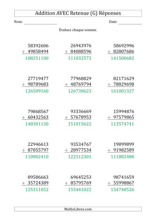 Addition d'un Nombre à 8 Chiffres par un Nombre à 8 Chiffres AVEC retenue (G) page 2