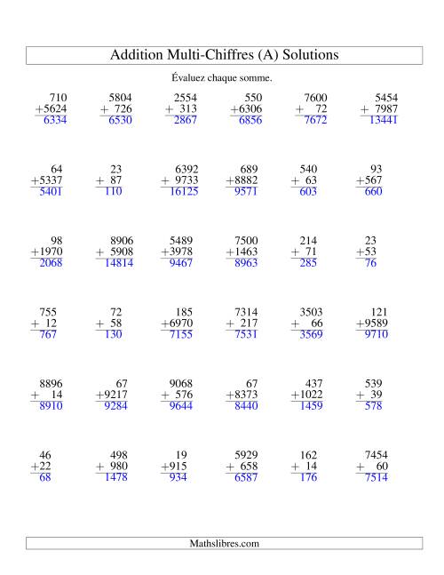 Addition de nombres à chiffres variés (Ancien) page 2