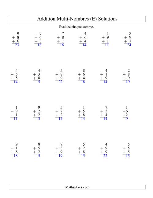 Addition de trois nombres à un chiffre (E) page 2