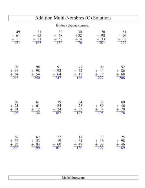 Addition de trois nombres à deux chiffres (C) page 2