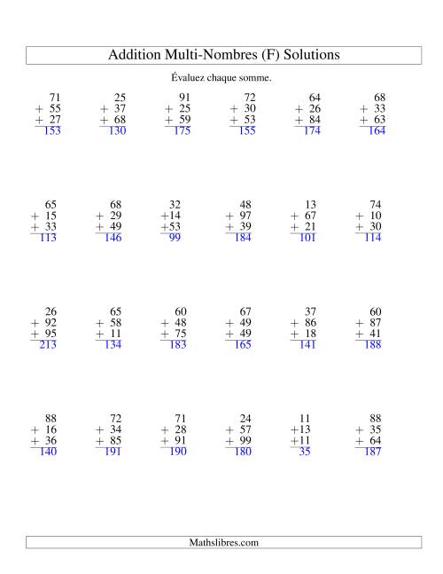 Addition de trois nombres à deux chiffres (F) page 2