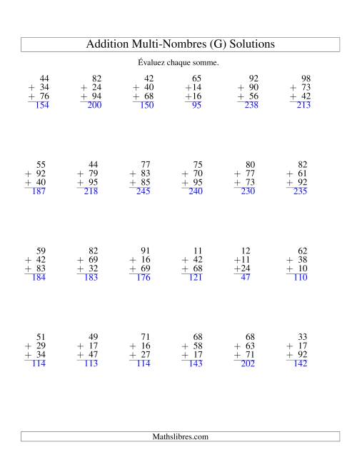 Addition de trois nombres à deux chiffres (G) page 2