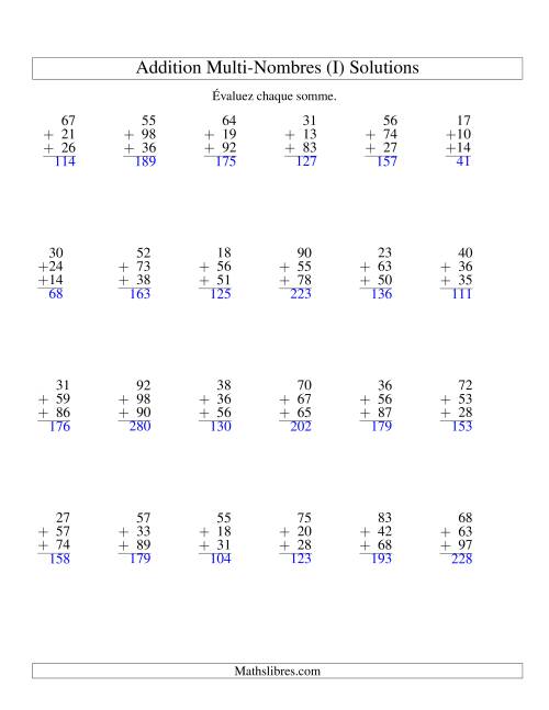 Addition de trois nombres à deux chiffres (I) page 2
