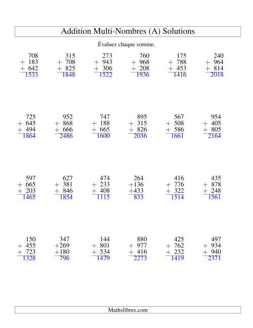 Addition de trois nombres à trois chiffres (A) page 2