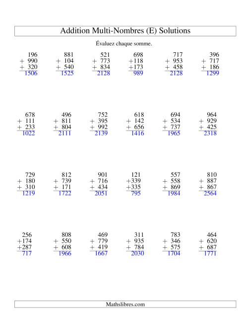 Addition de trois nombres à trois chiffres (E) page 2