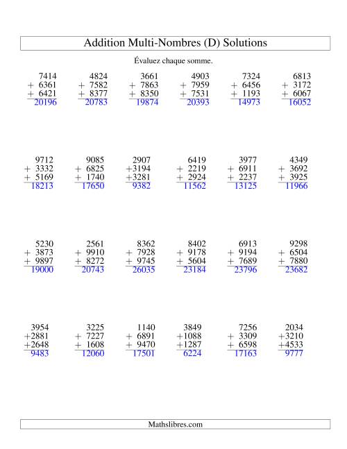 Addition de trois nombres à quatre chiffres (D) page 2