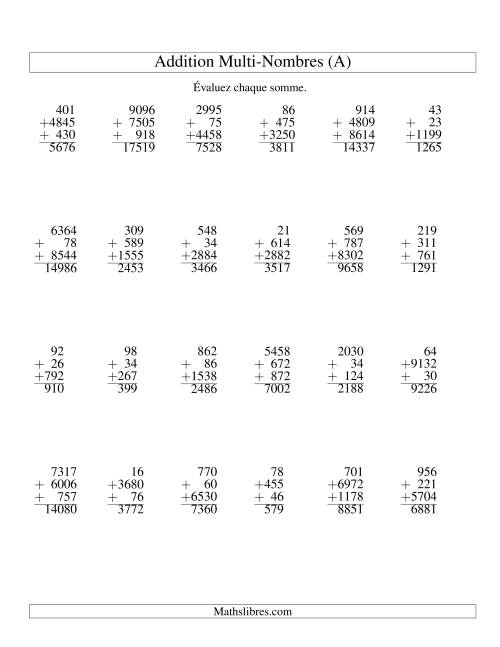 Addition de trois nombres à chiffres variés (A)