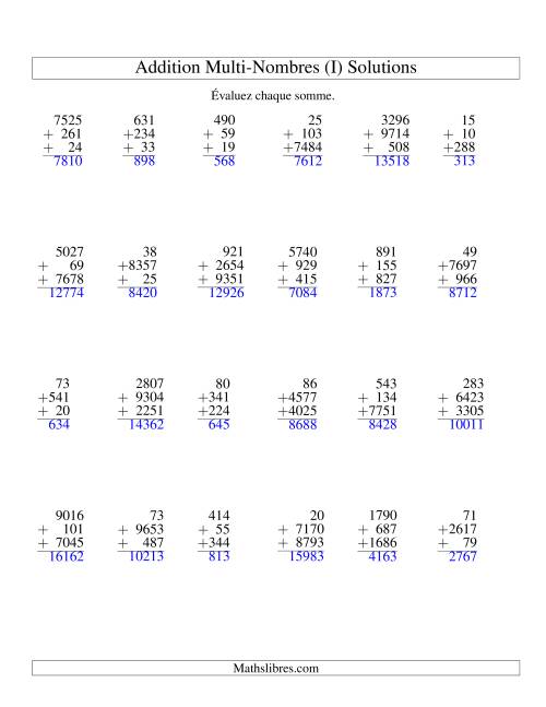Addition de trois nombres à chiffres variés (I) page 2