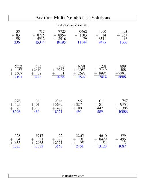 Addition de trois nombres à chiffres variés (J) page 2