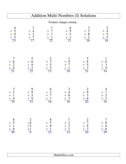 Addition de quatre nombres à un chiffre (I) page 2