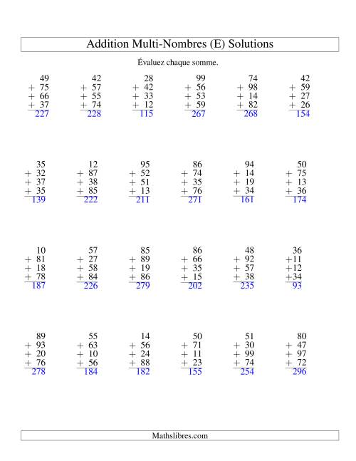 Addition de quatre nombres à deux chiffres (E) page 2