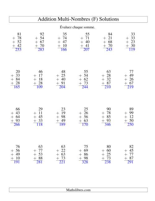 Addition de quatre nombres à deux chiffres (F) page 2