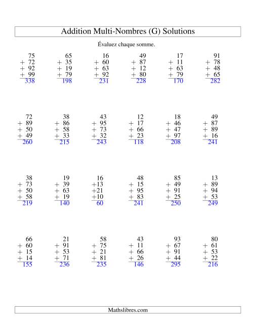 Addition de quatre nombres à deux chiffres (G) page 2