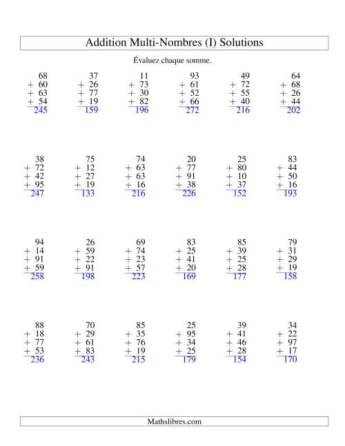 Addition de quatre nombres à deux chiffres (I) page 2