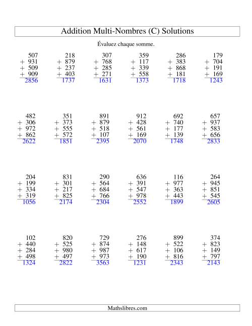 Addition de quatre nombres à trois chiffres (C) page 2