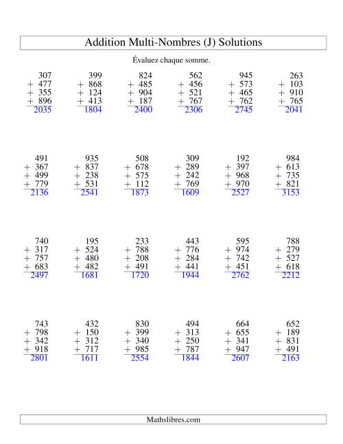 Addition de quatre nombres à trois chiffres (J) page 2