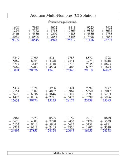 Addition de quatre nombres à quatre chiffres (C) page 2