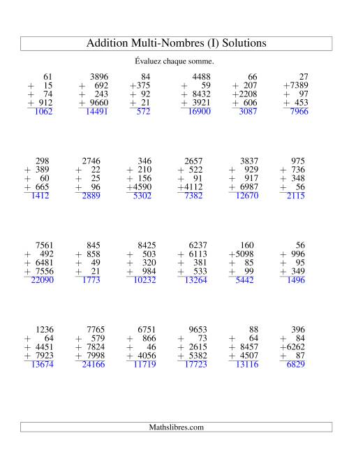 Addition de quatre nombres à chiffres variés (I) page 2