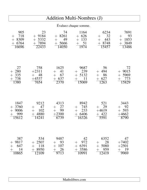 Addition de quatre nombres à chiffres variés (J)