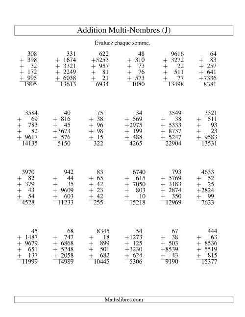Additiond de cinq nombres à chiffres variés (J)
