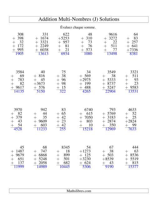 Additiond de cinq nombres à chiffres variés (J) page 2