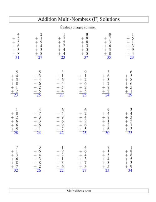 Addition de six nombres à un chiffre (F) page 2