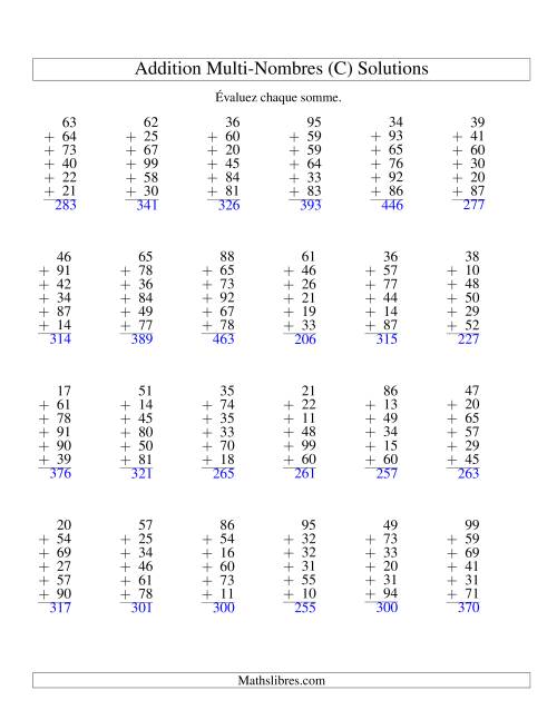 Addition de six nombres à deux chiffres (C) page 2